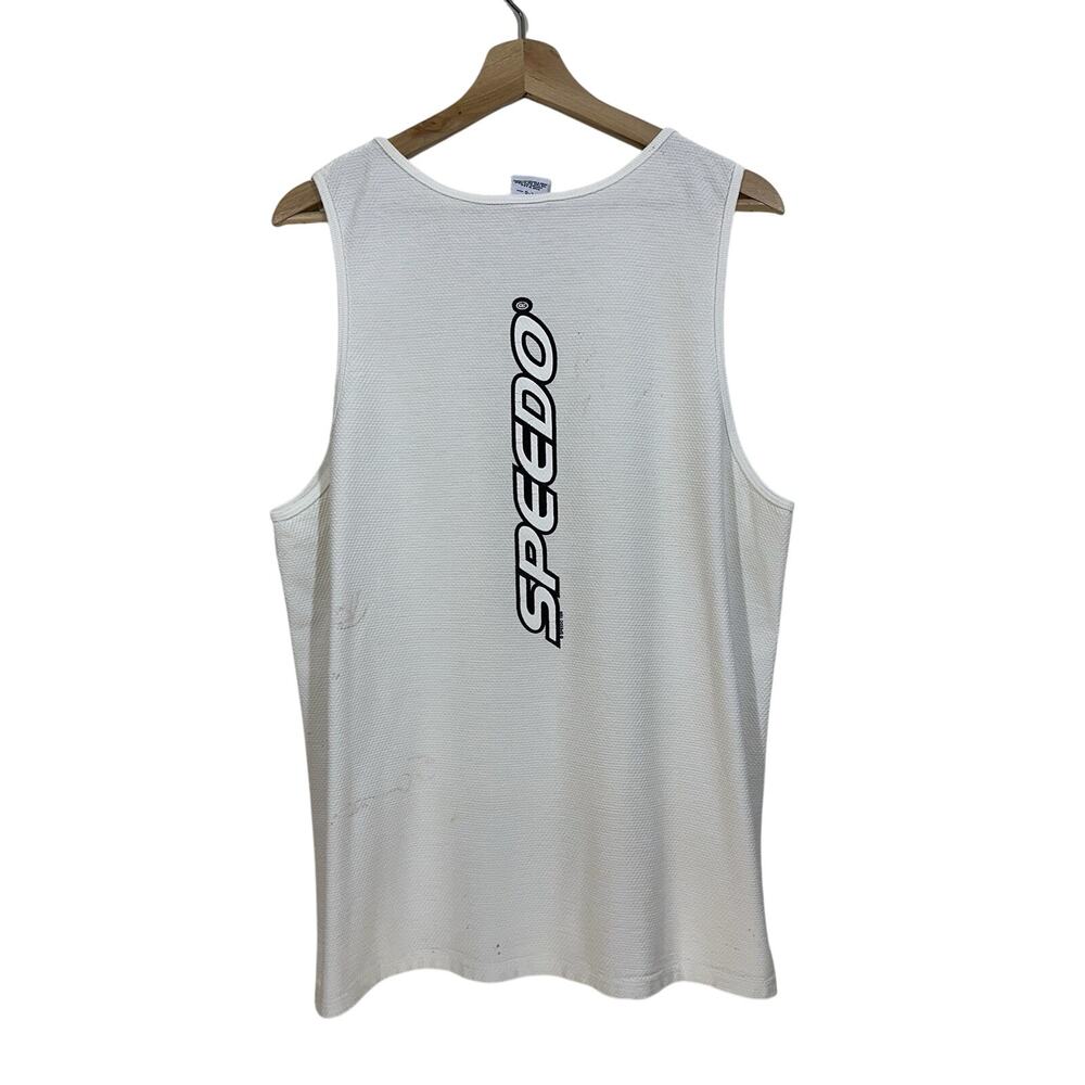 Vintage Speedo Tank Top Sleeveless Shirt Men's Large L White USA Made 90s STAIN